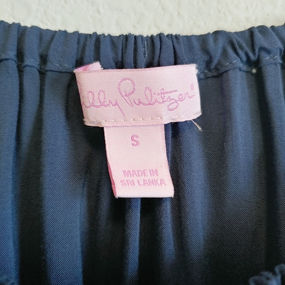 Lilly Pulitzer True Blue Sain Blouse Tassel Elastic Neck Sz S - Picture 5 of 10